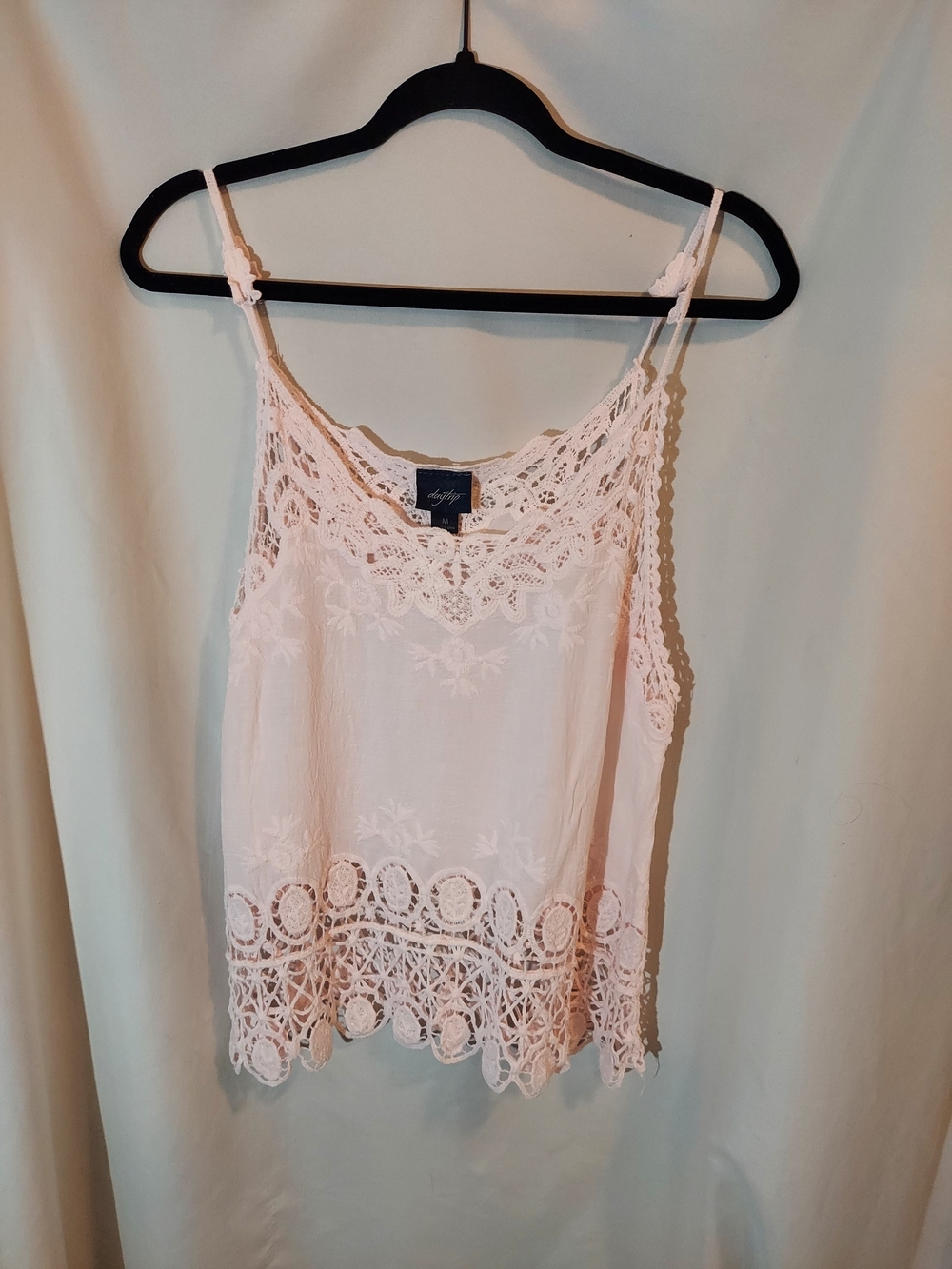 Daytrip Boho Cotton Pale Pink Lace Crochet Trim Cami Medium